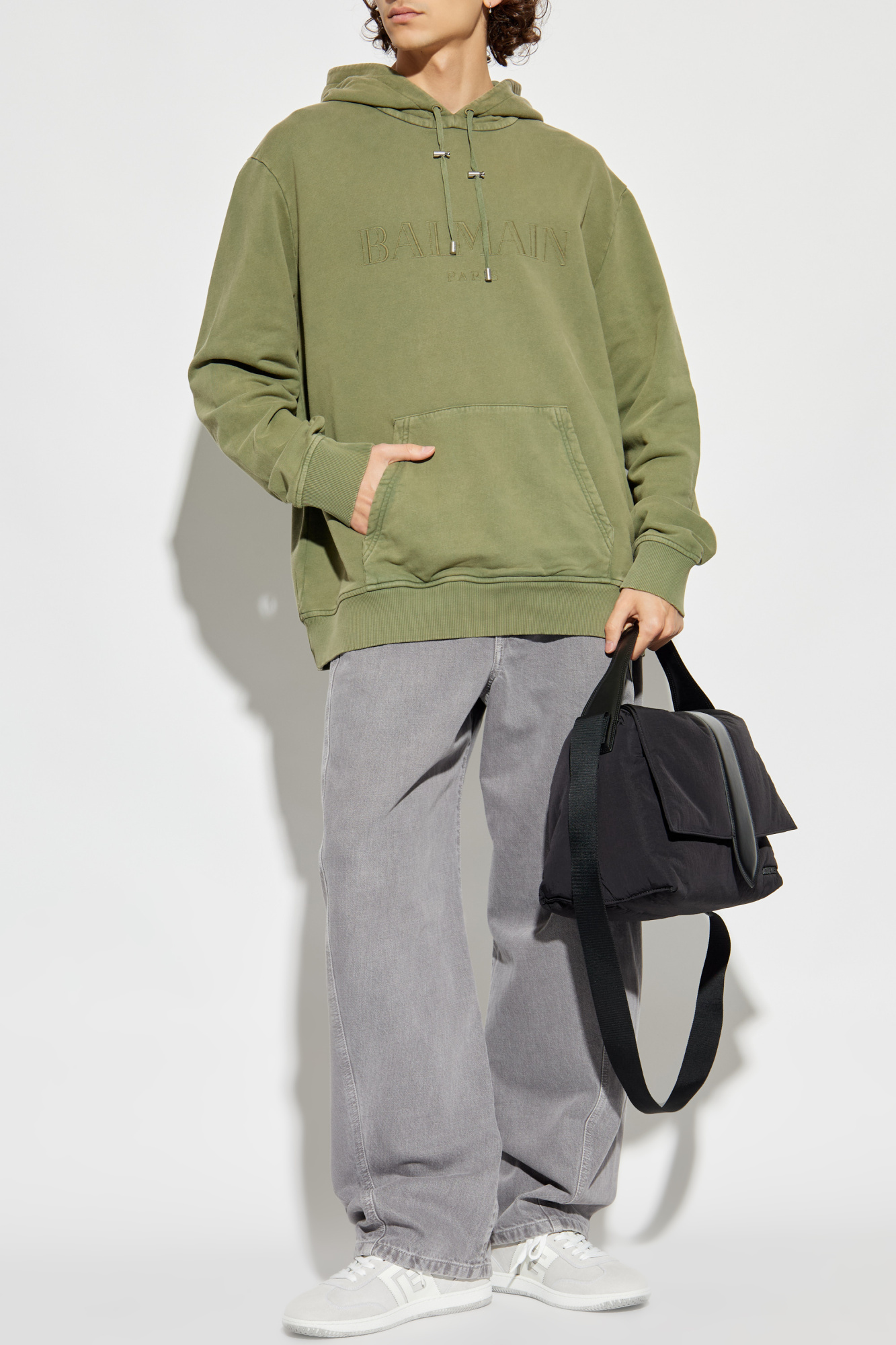 パーカー・フーディ Balmain Flocked Logo Sweatshirt With llic Accents Balmain flocked-logo Hoodie | Black | FARFETCH PL